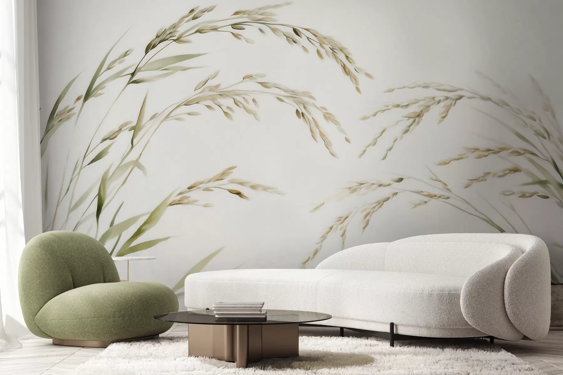 wall murals Delicate cereal grasses in pastel tones with a soft watercolor effect w09712