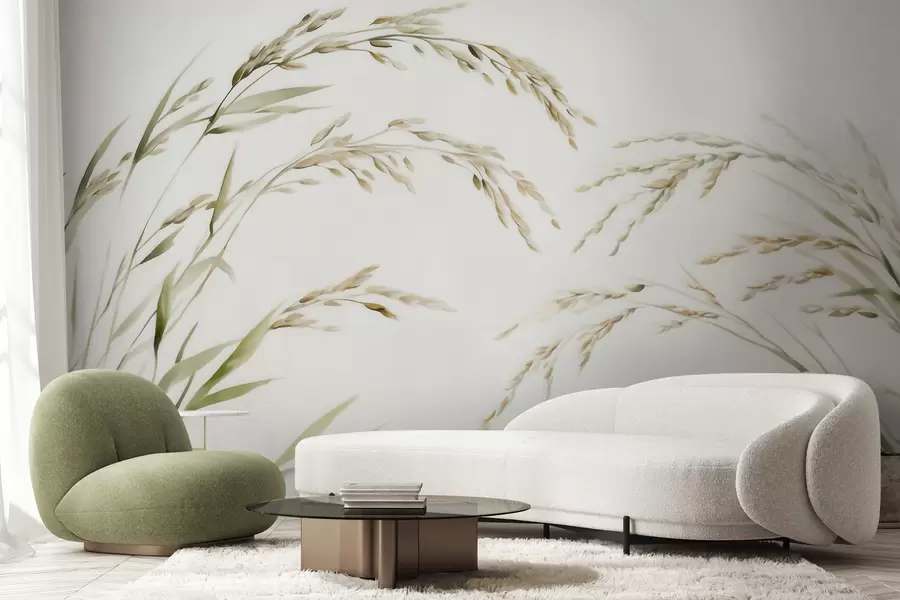 wall murals Delicate cereal grasses in pastel tones with a soft watercolor effect w09712