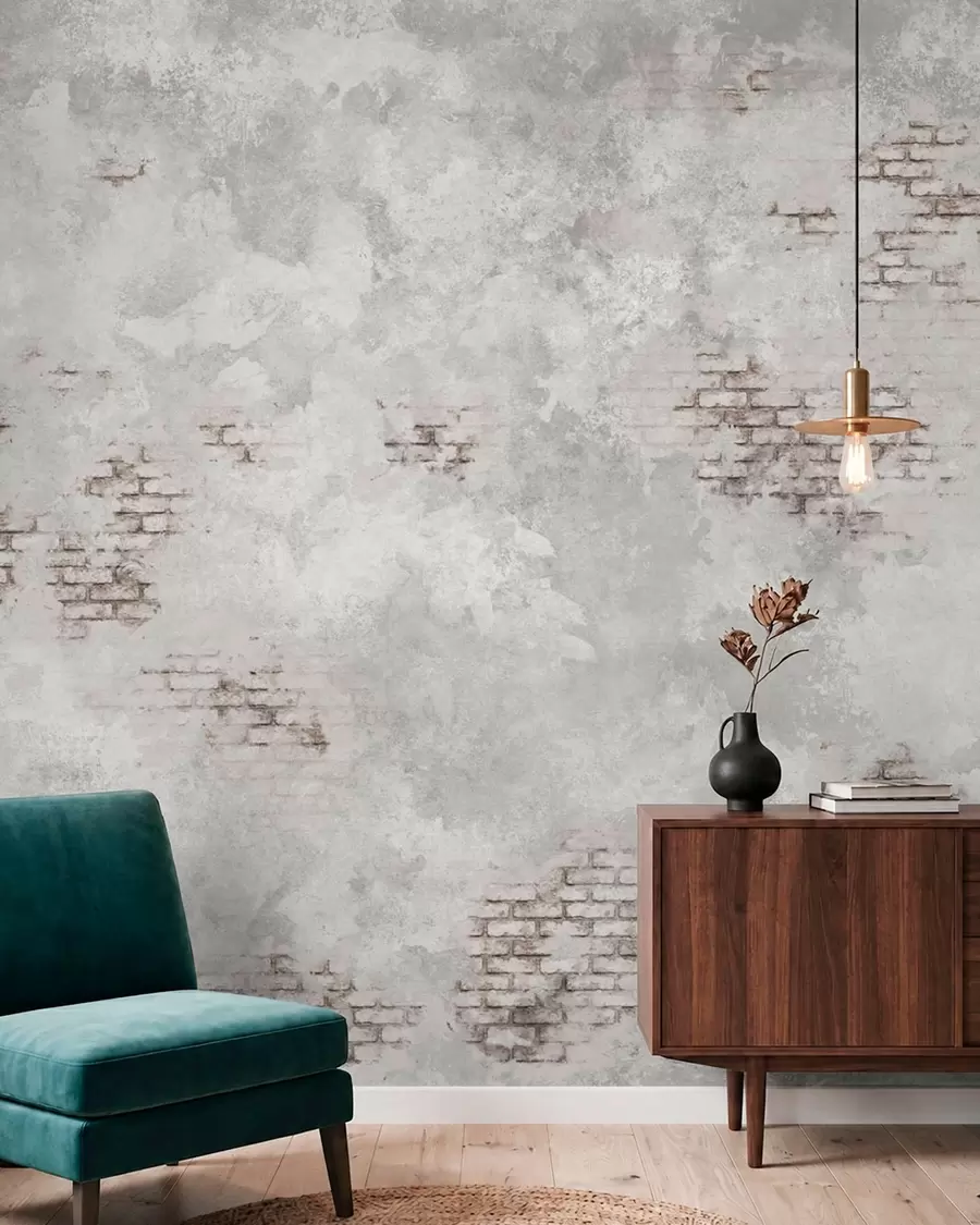 wall murals Grunge plaster texture with exposed brick fragments w05161