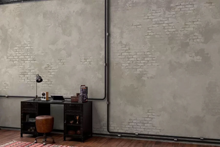 wall murals Grunge light plaster with exposed brick patches w05161v1