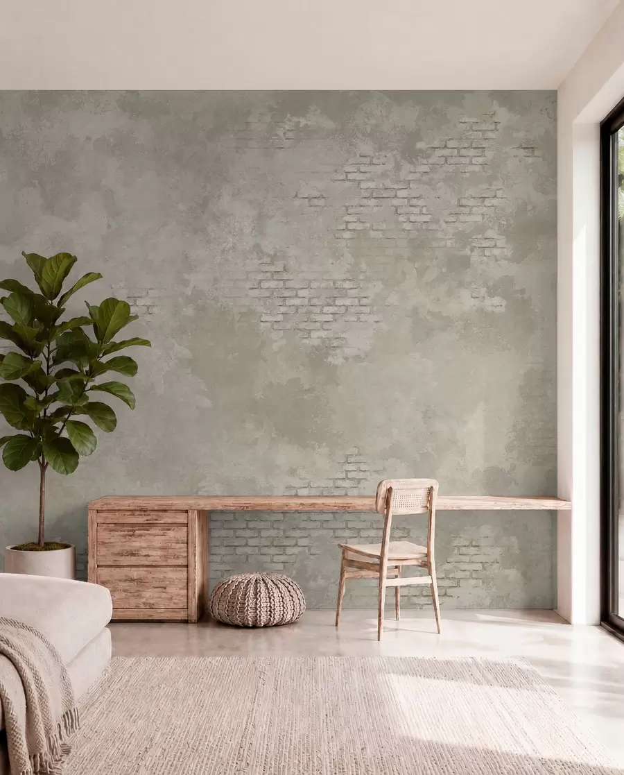 wall murals Grunge light plaster with exposed brick patches w05161v1