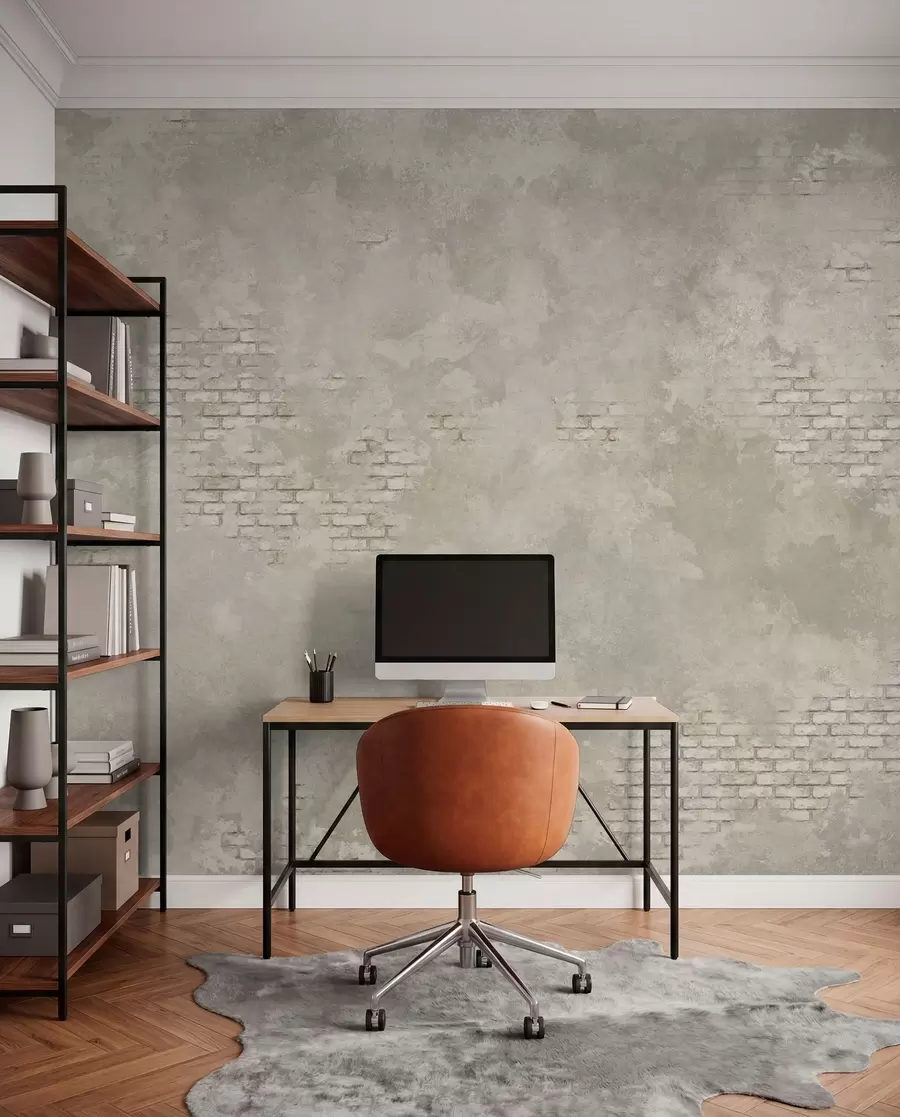 wall murals Grunge light plaster with exposed brick patches w05161v1