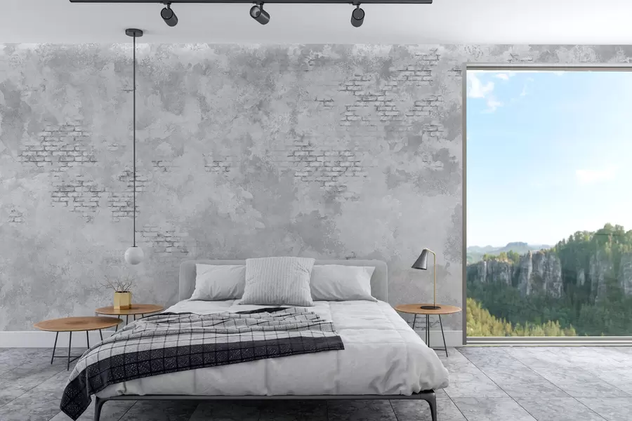 wall murals Grunge grey plaster with exposed brick patches w05161v2
