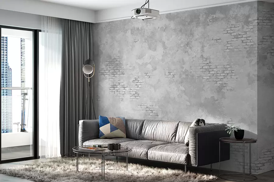 wall murals Grunge grey plaster with exposed brick patches w05161v2