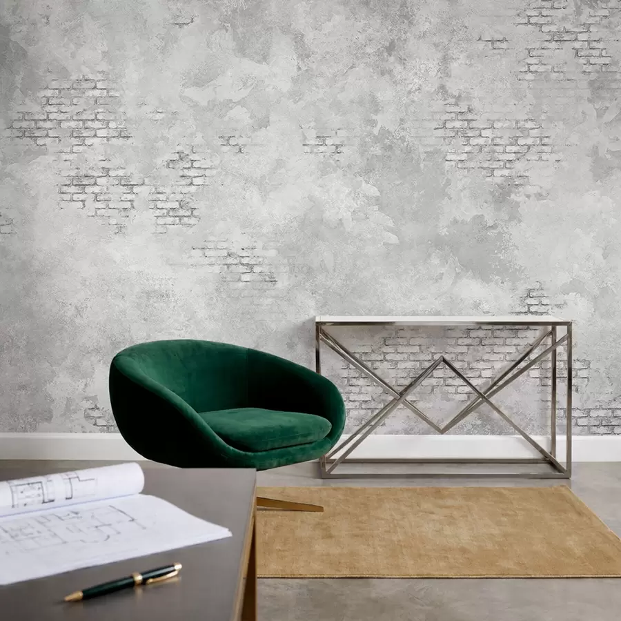 wall murals Grunge grey plaster with exposed brick patches w05161v2