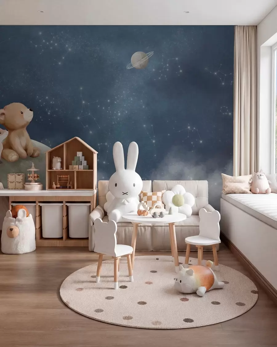 wall murals Bear and Fox on the Moon w05431