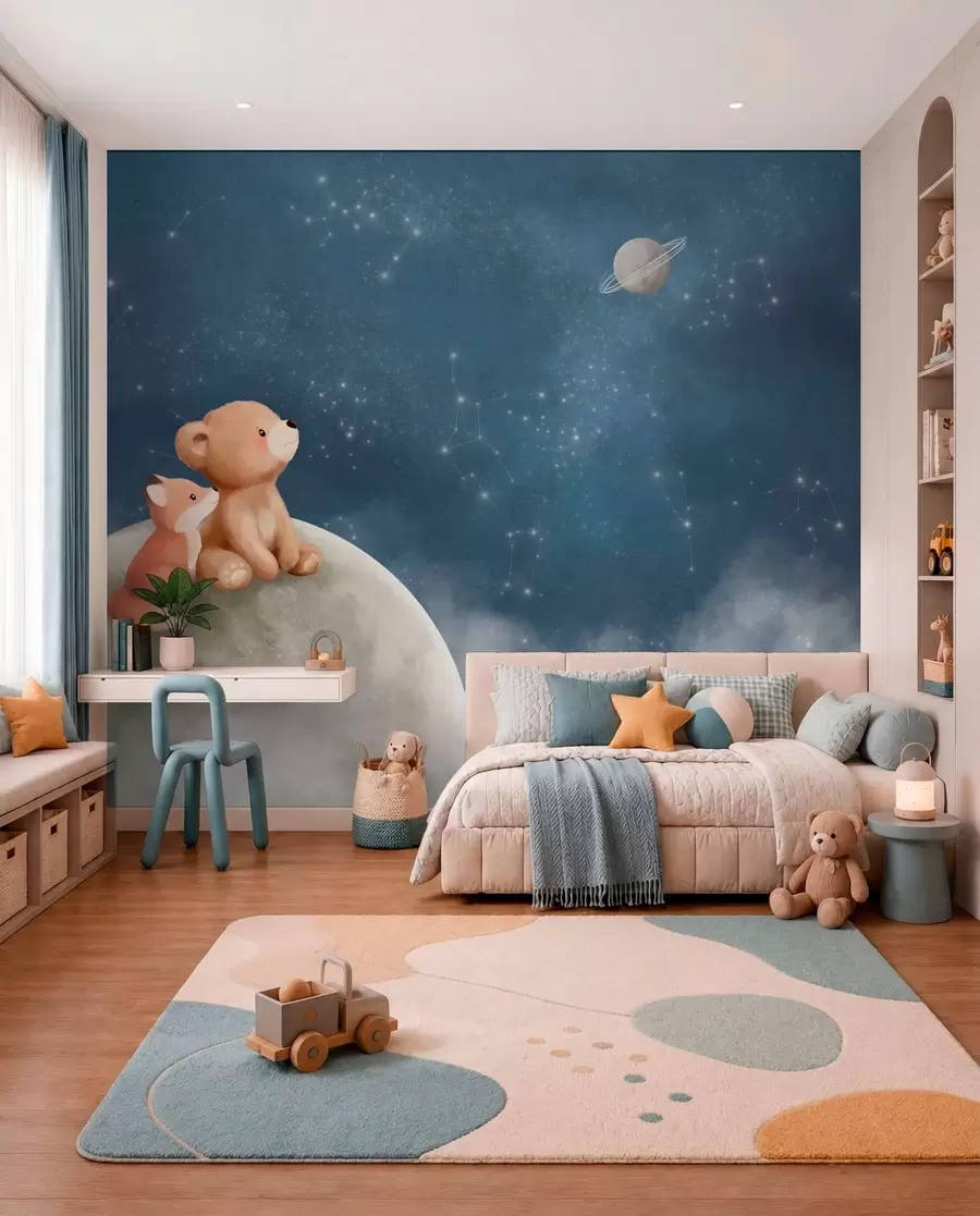 wall murals Bear and Fox on the Moon w05431
