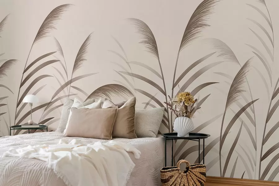 wall murals Minimalism reed silhouettes in beige tones w05432