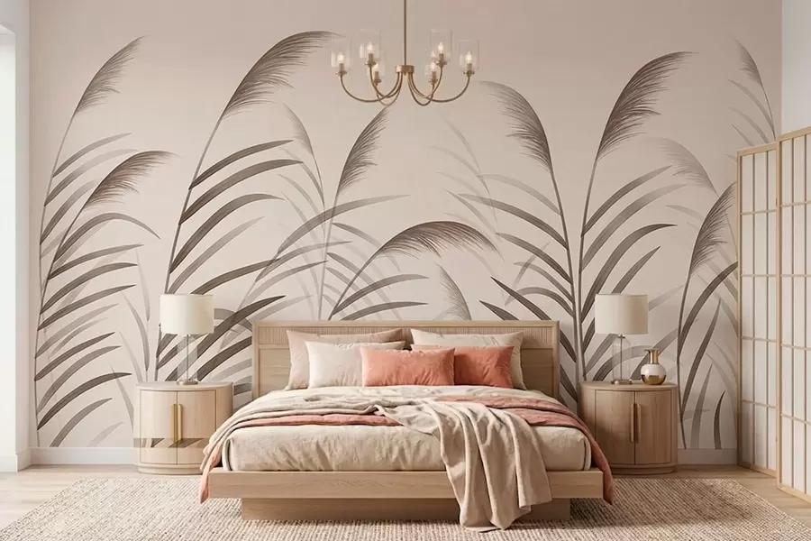 wall murals Minimalism reed silhouettes in beige tones w05432