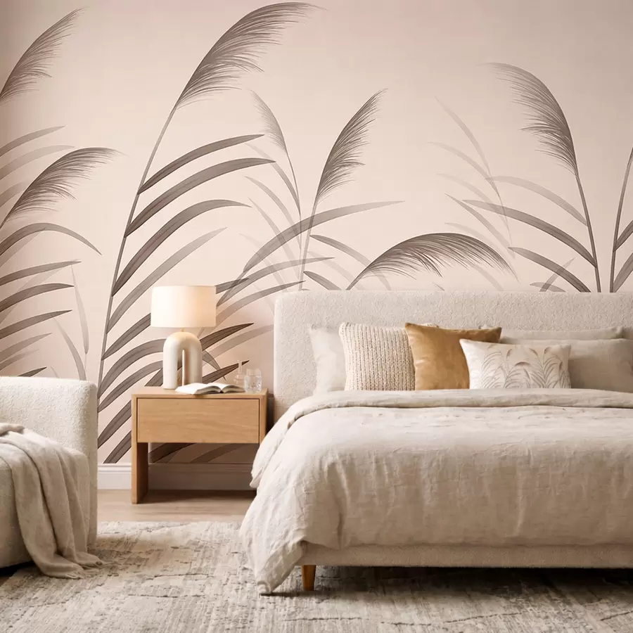 wall murals Minimalism reed silhouettes in beige tones w05432