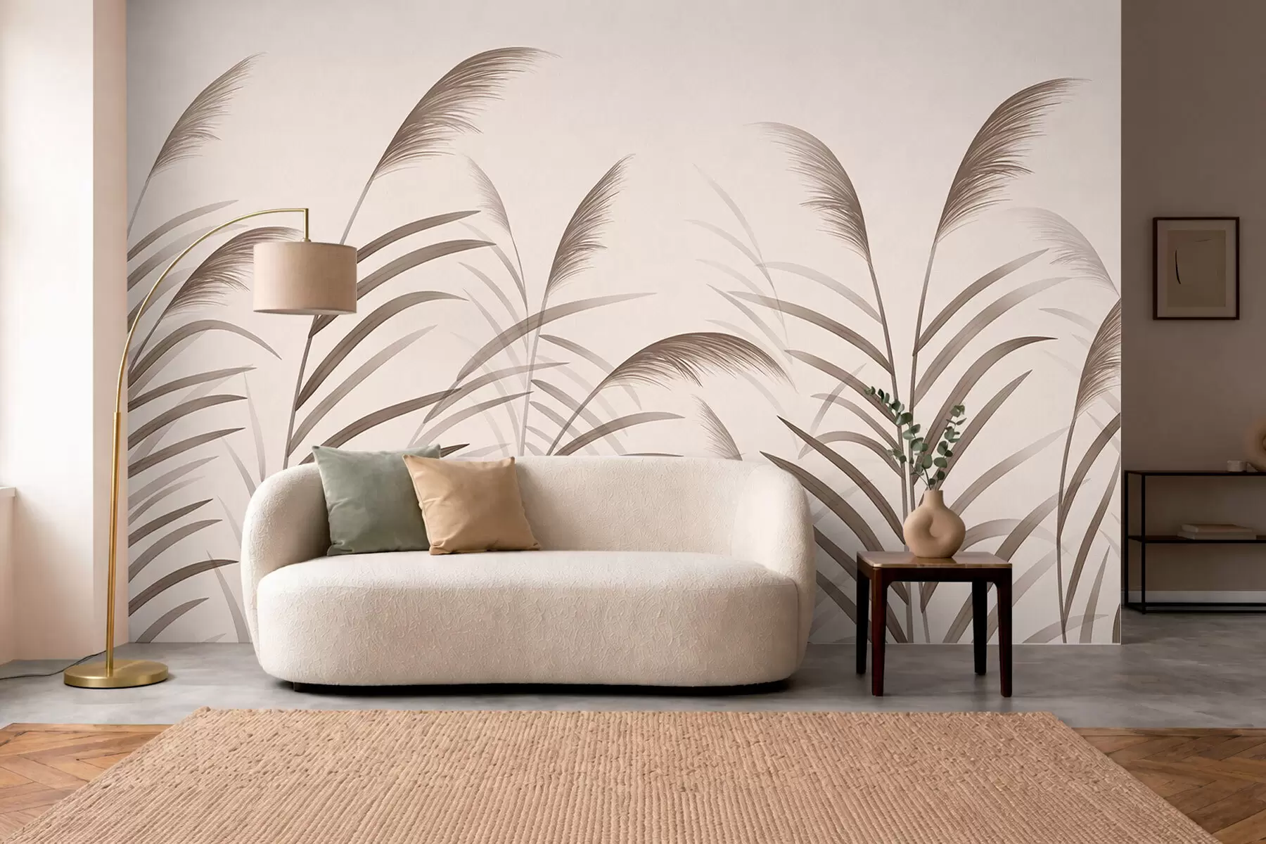 wall murals Minimalism reed silhouettes in beige tones w05432