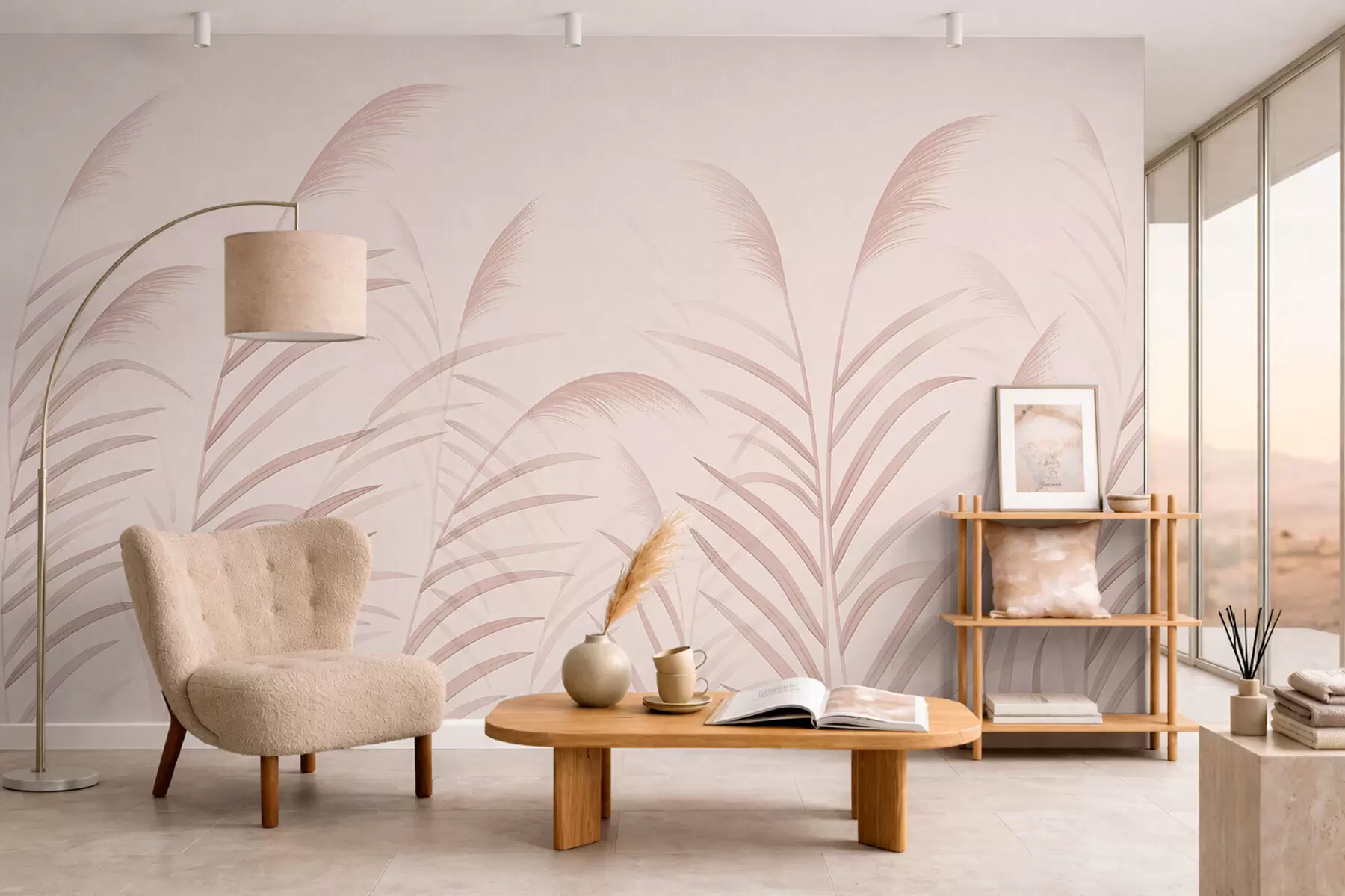 wall murals Minimalism grasses in soft pink tones w05432v2