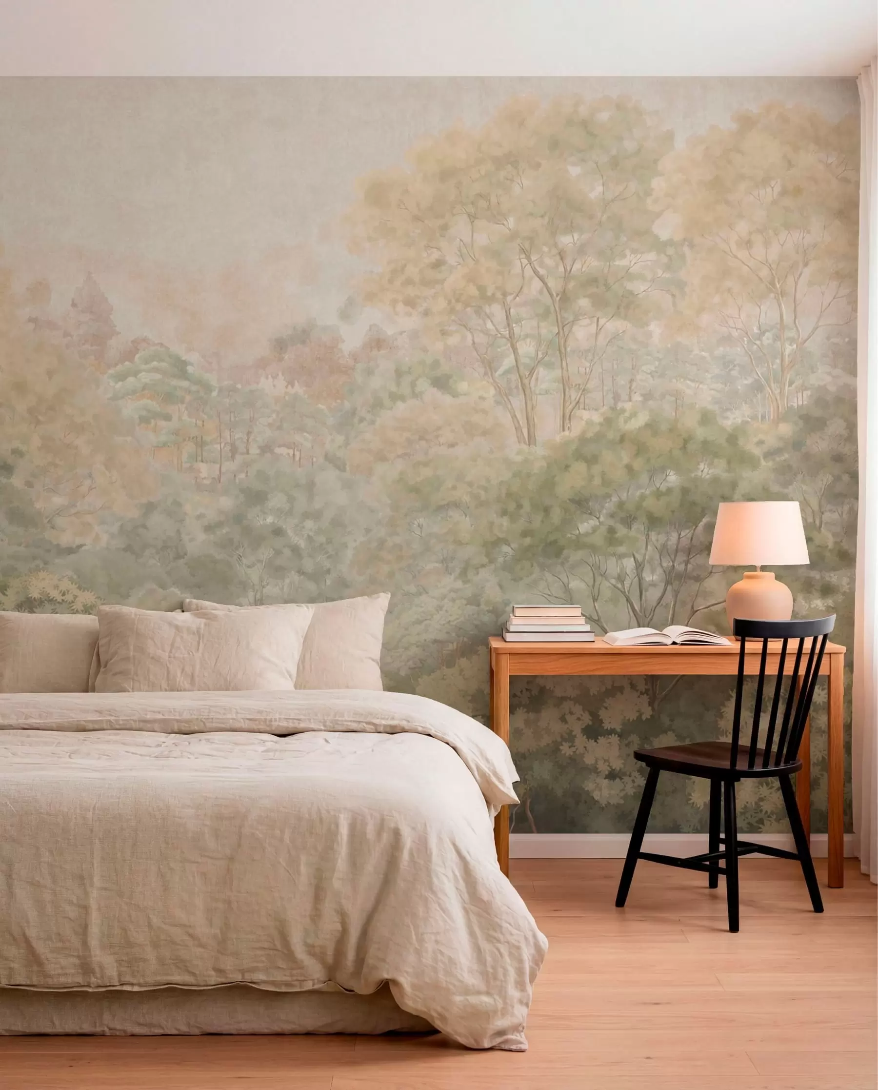 wall murals Vintage forest landscape in muted green tones w05433