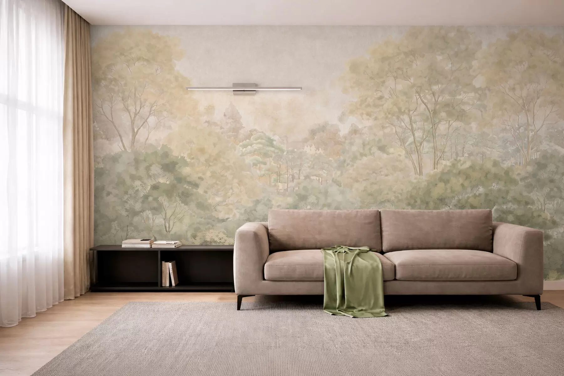 wall murals Vintage forest landscape in muted green tones w05433