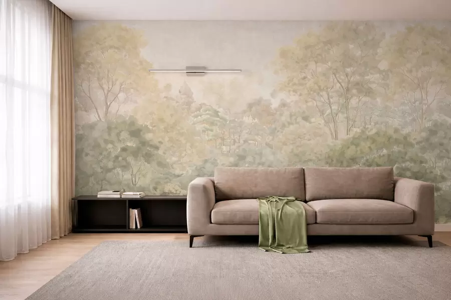 wall murals Vintage forest landscape in muted green tones w05433
