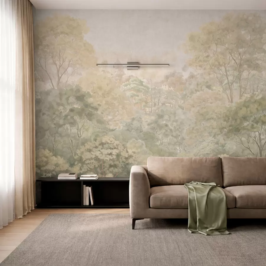 wall murals Vintage forest landscape in muted green tones w05433