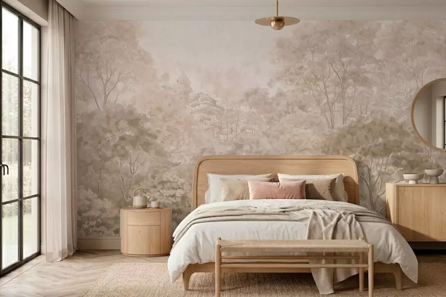 wall murals Vintage forest landscape in warm beige tones w05433v1