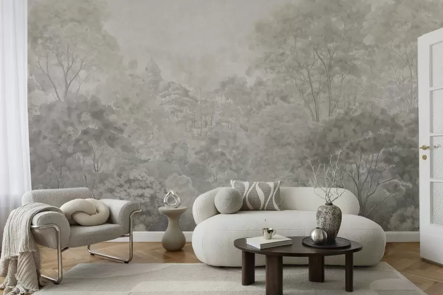 wall murals Vintage light forest landscape in pastel tones w05433v2
