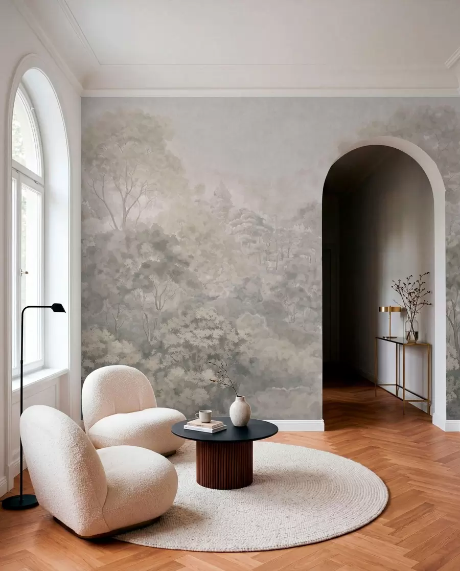 wall murals Vintage light forest landscape in pastel tones w05433v2