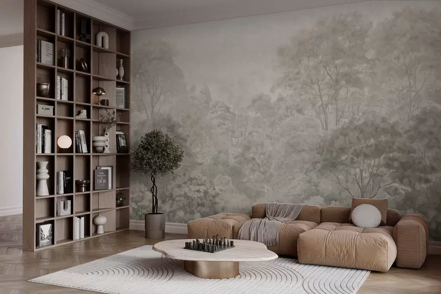 wall murals Vintage light forest landscape in pastel tones w05433v2