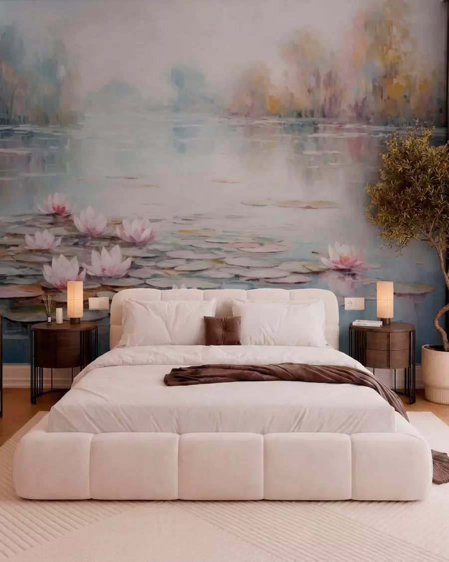wall murals Impressionism lake with water lilies and soft light w05515