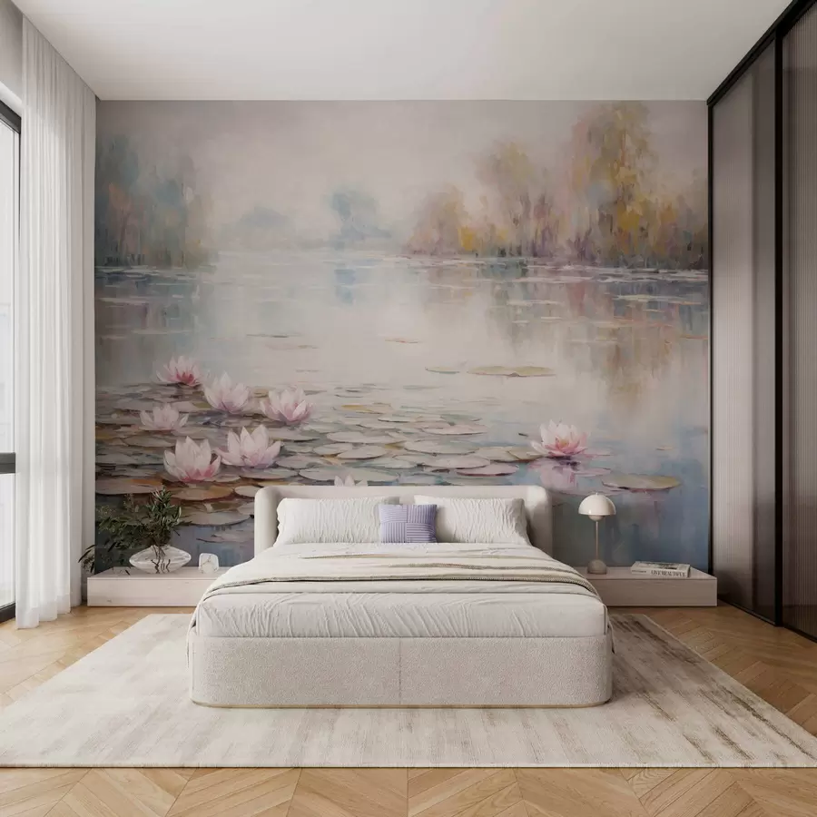 wall murals Impressionism lake with water lilies and soft light w05515