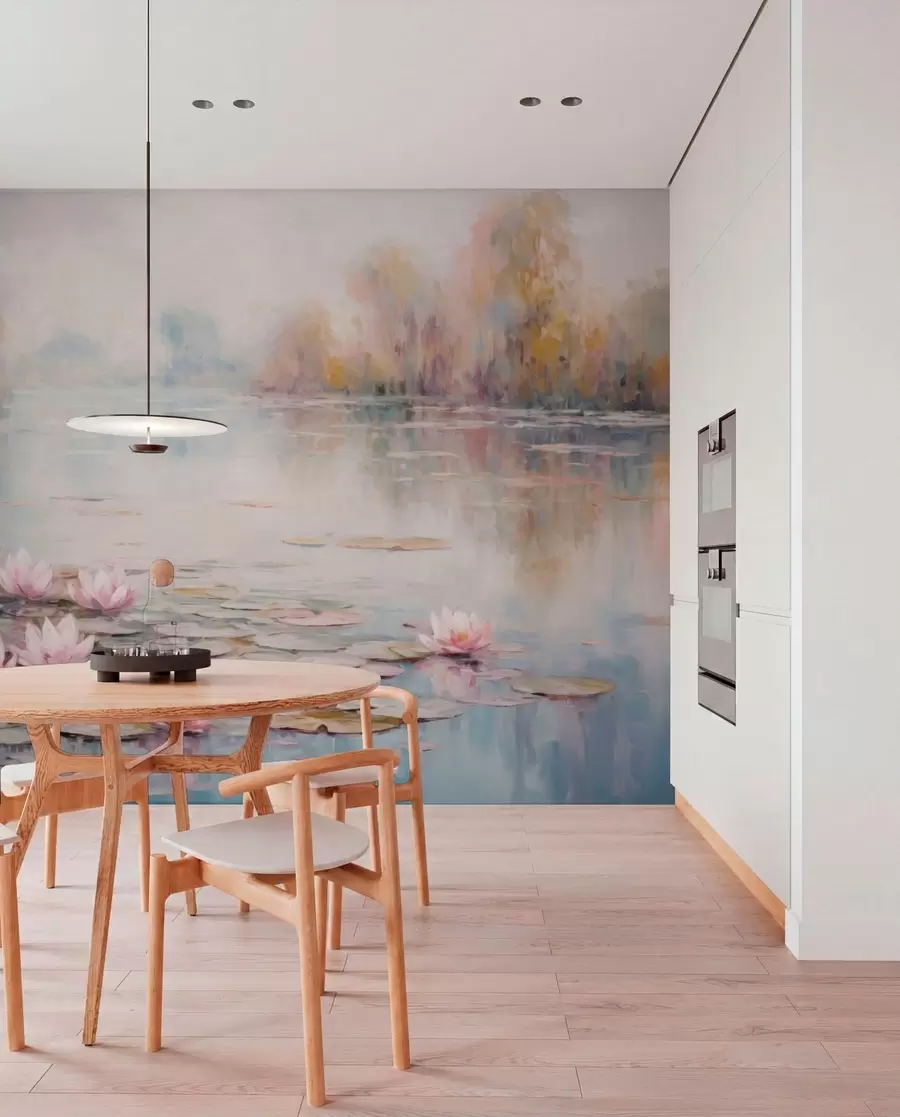 wall murals Impressionism lake with water lilies and soft light w05515