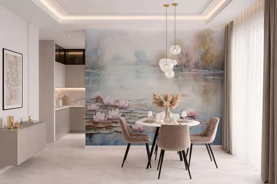 wall murals Impressionism lake with water lilies and soft light w05515