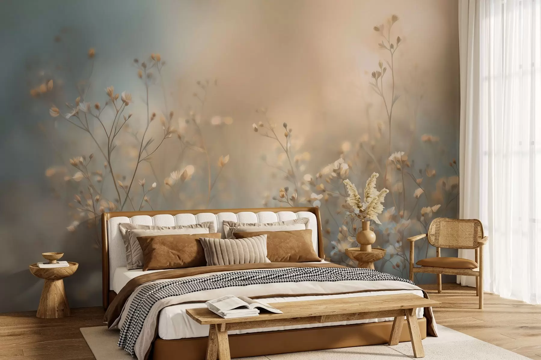 wall murals field grasses with small flowers against a shallow depth of field w05386