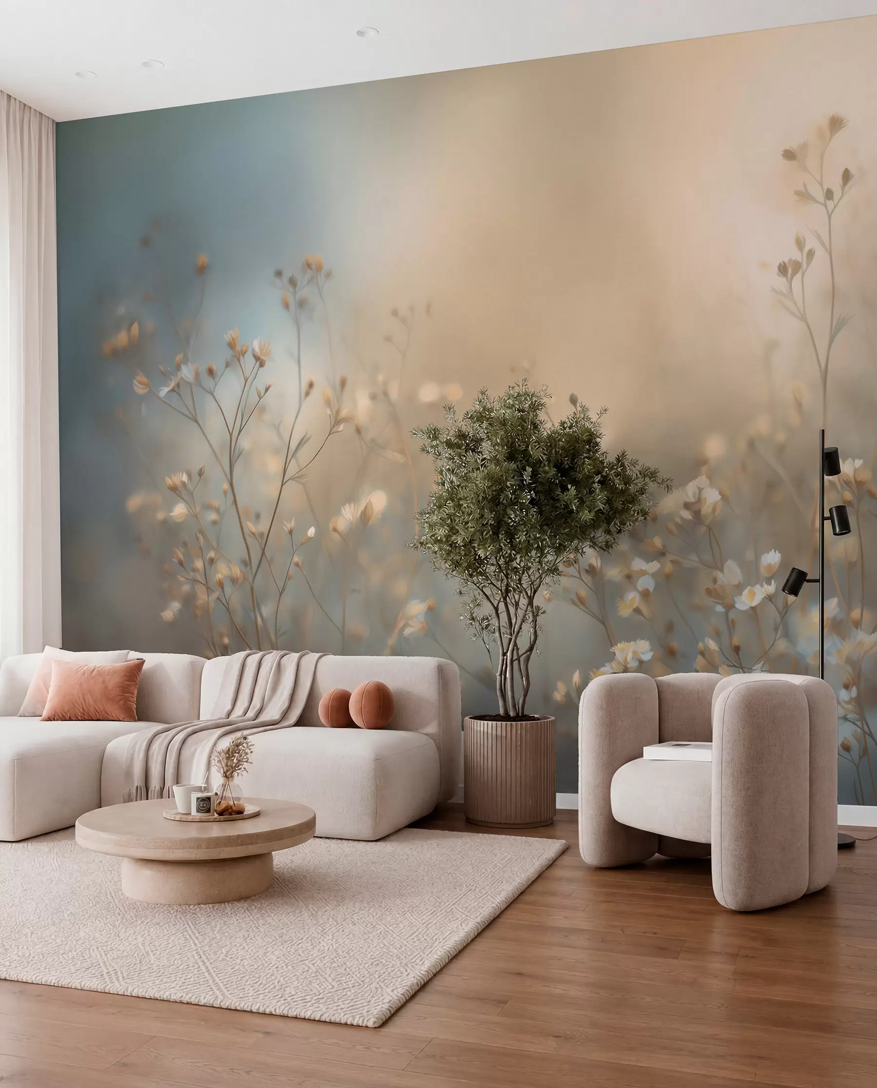 wall murals Sunlit Meadow Stems w05386