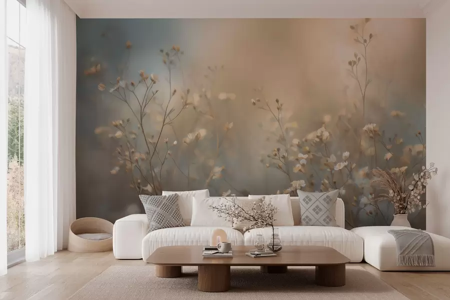 wall murals field grasses with small flowers against a shallow depth of field w05386