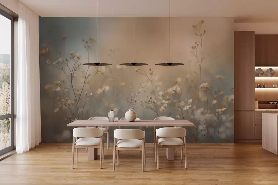 wall murals field grasses with small flowers against a shallow depth of field w05386