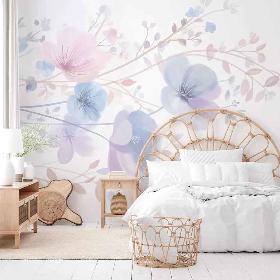 wall murals delicate wildflowers against a white background w05388