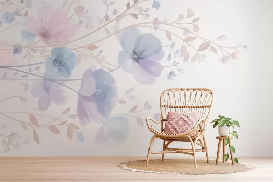 wall murals delicate wildflowers against a white background w05388
