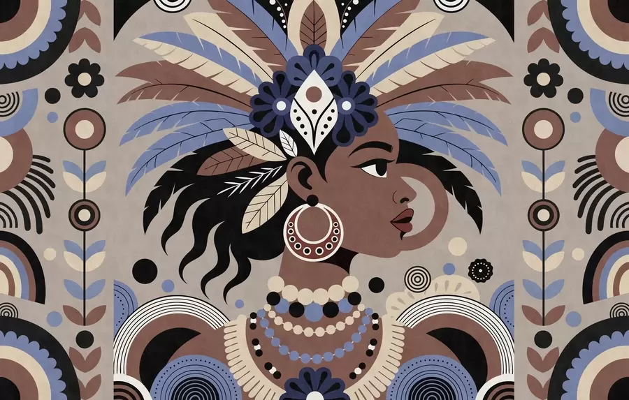 wall murals a stylish African-inspired design in shades of blue and chocolate w05389