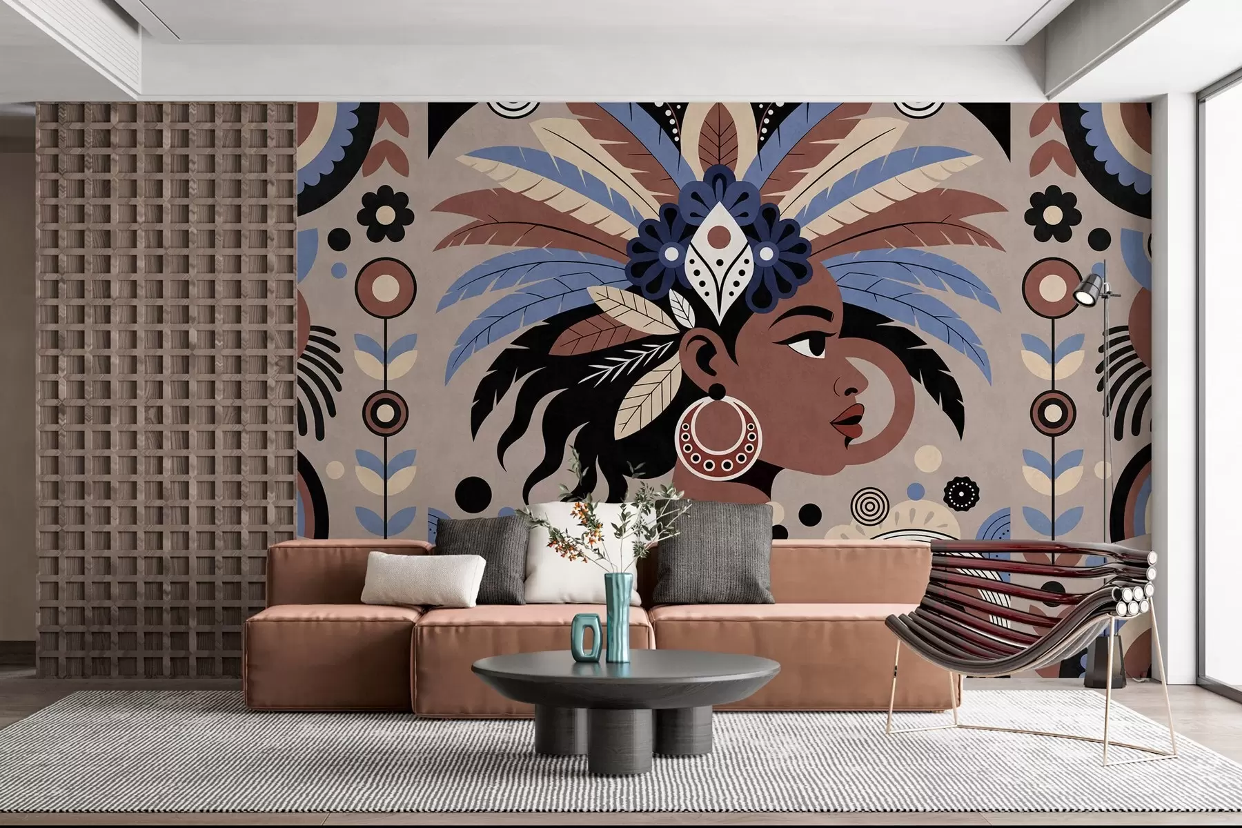 wall murals a stylish African-inspired design in shades of blue and chocolate w05389
