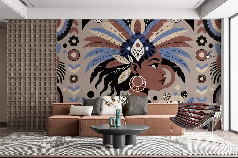 wall murals a stylish African-inspired design in shades of blue and chocolate w05389