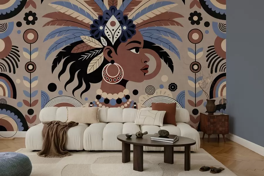 wall murals a stylish African-inspired design in shades of blue and chocolate w05389