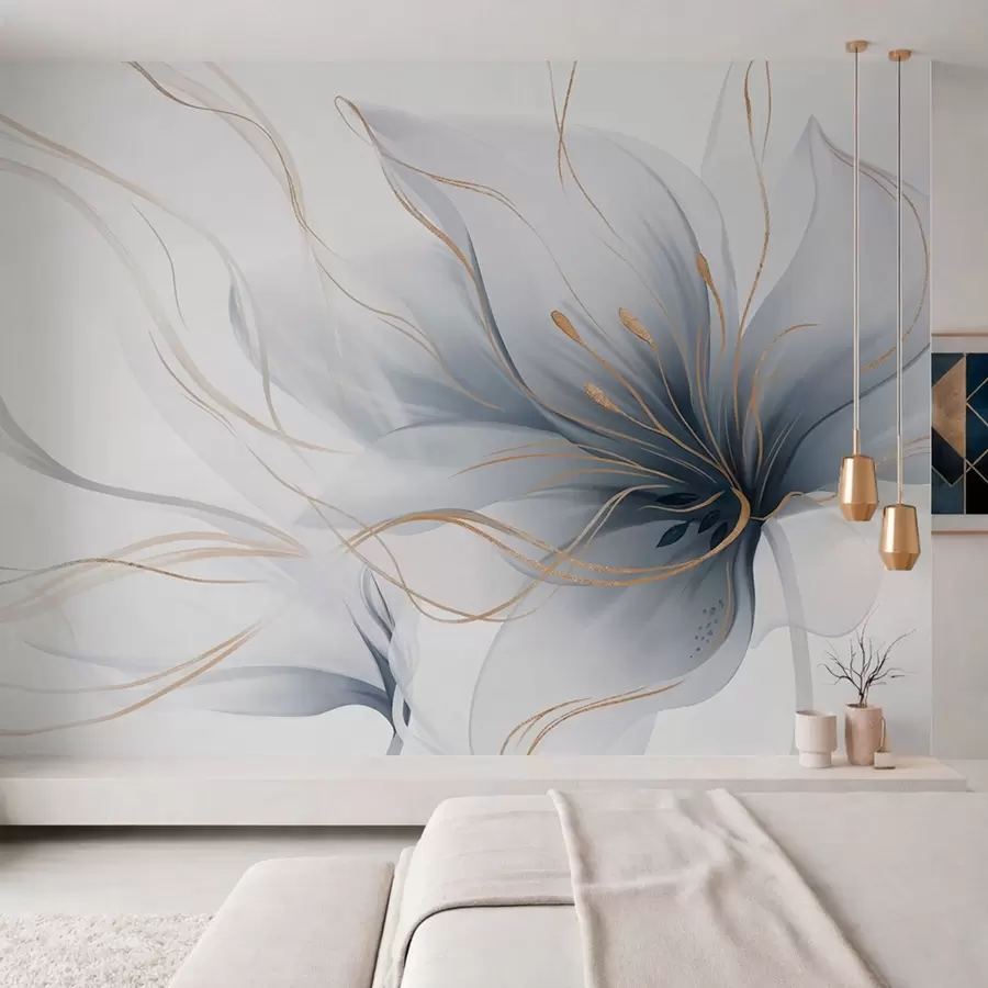 wall murals An abstract blue flower with flowing lines in the Fluid Art style w05428