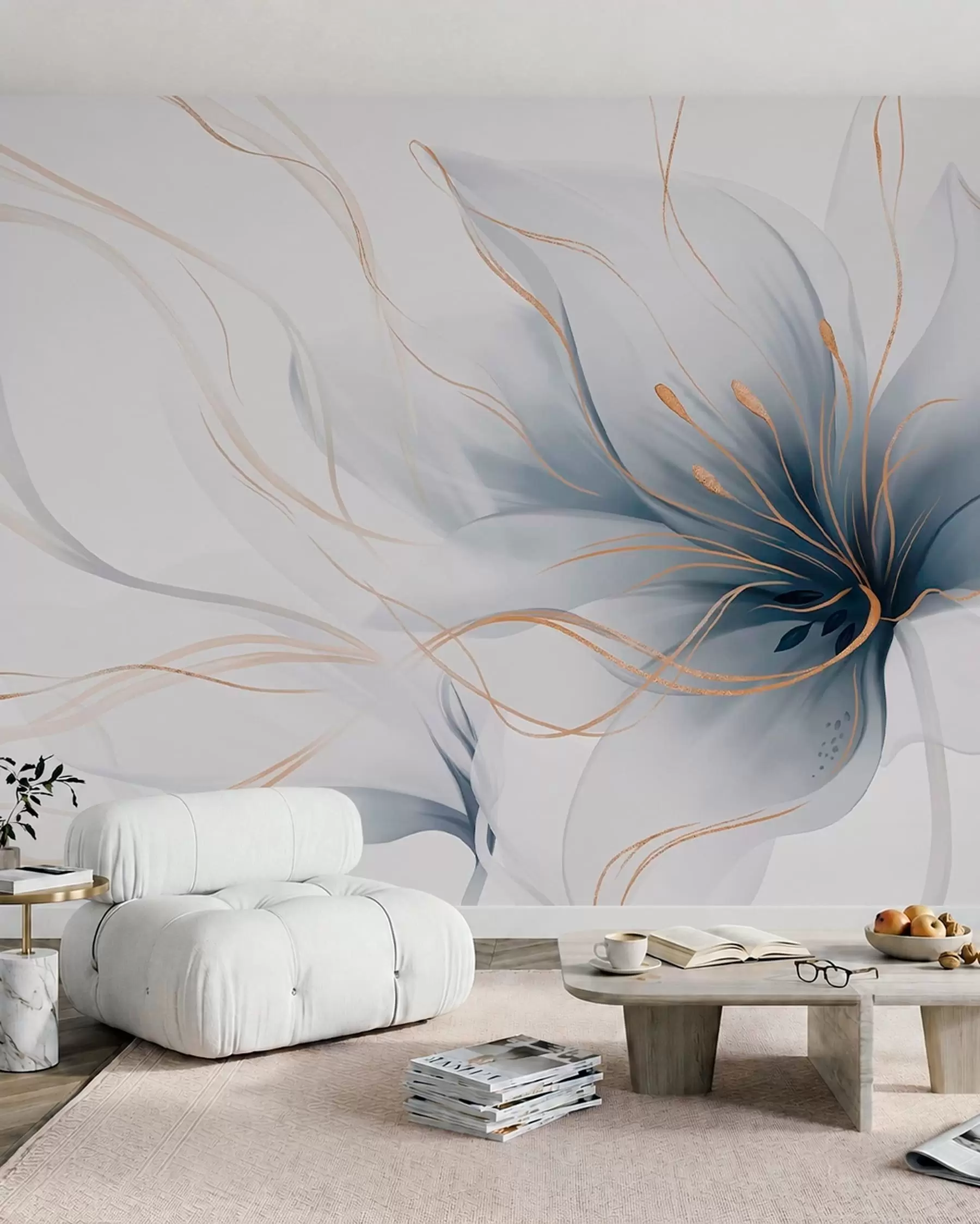 wall murals Blue Flower in Flowing Lines w05428
