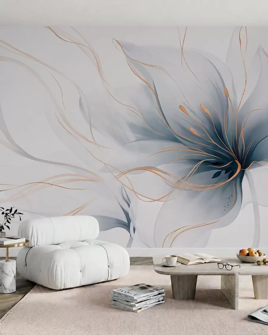 wall murals An abstract blue flower with flowing lines in the Fluid Art style w05428