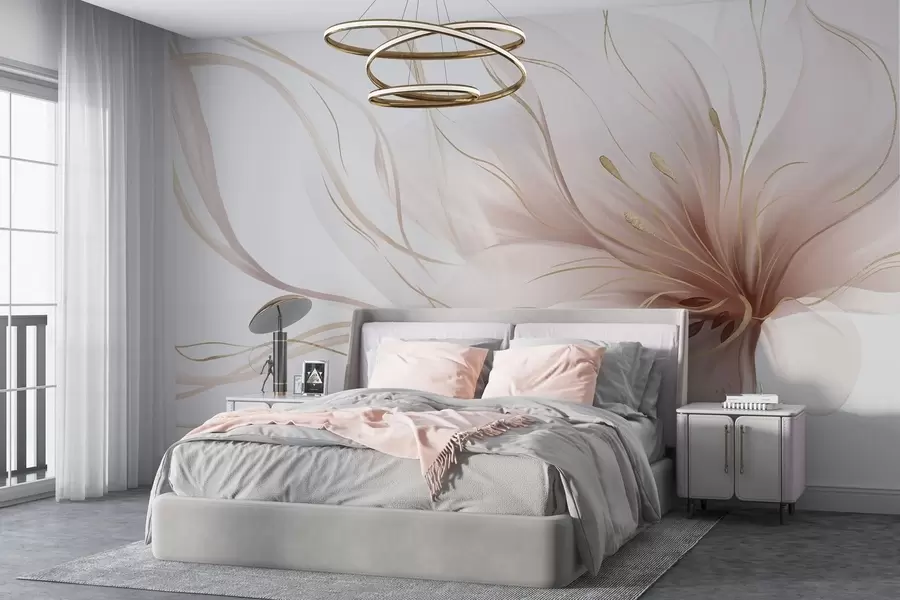 wall murals An abstract pink flower with flowing lines in the Fluid Art style w05428v1