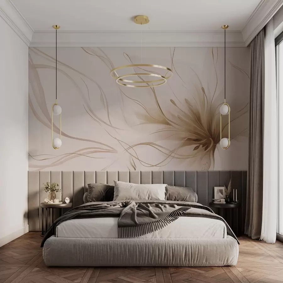 wall murals An abstract beige flower with flowing lines in the Fluid Art style w05428v2