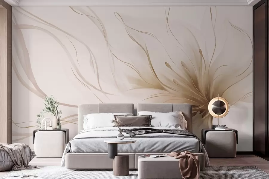 wall murals An abstract beige flower with flowing lines in the Fluid Art style w05428v2