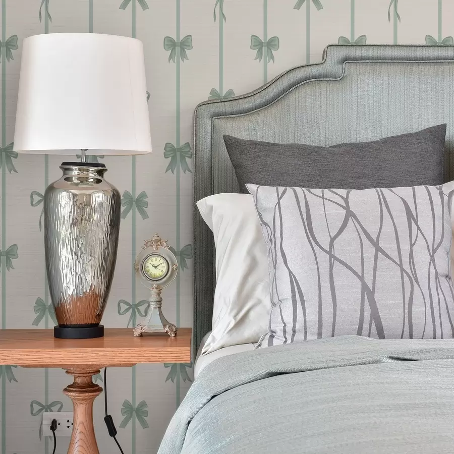 wall murals Green bows with ribbons on beige background a01074v1