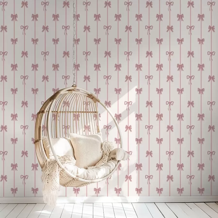 wall murals Pink bows with ribbons on light background a01074