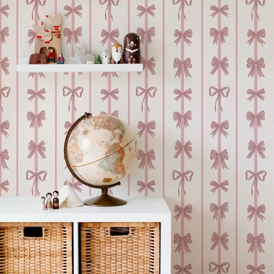 wall murals Pink bows in vertical stripes on light background a01075