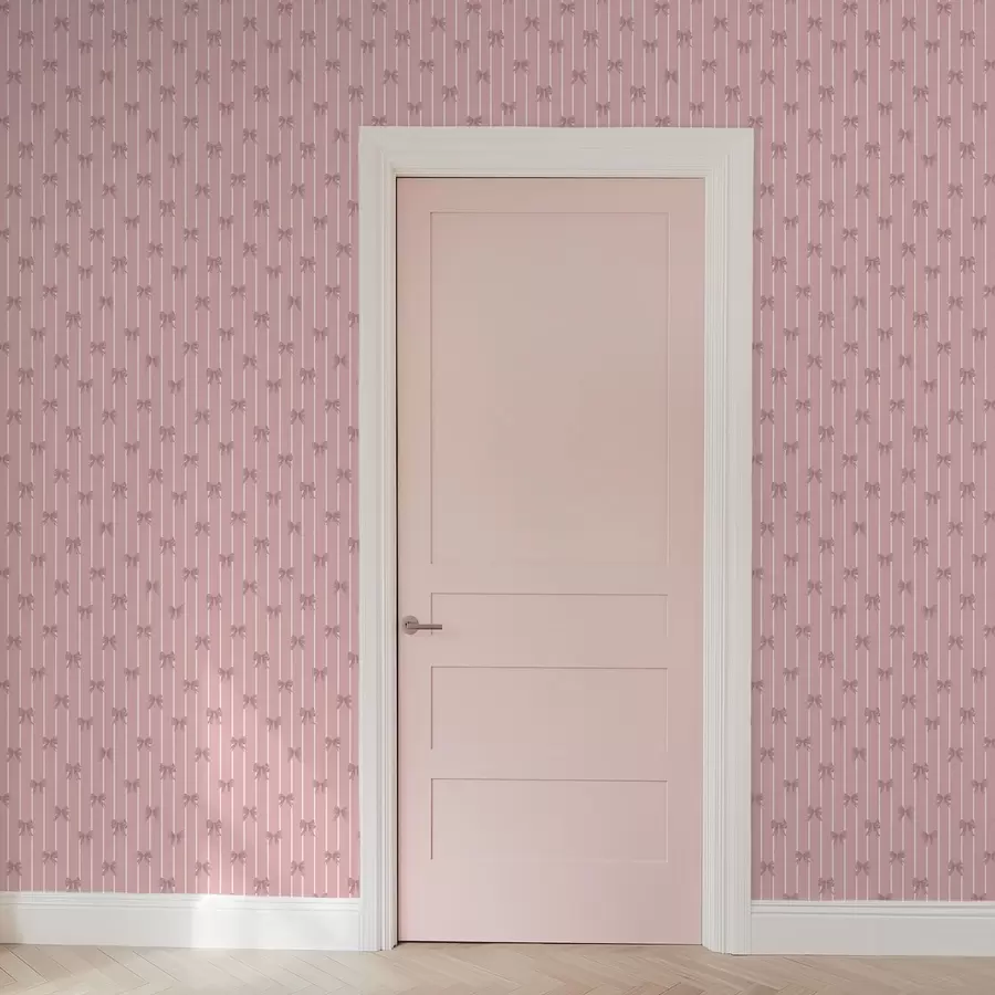 wall murals Small pink bows on pink striped background a01076v1