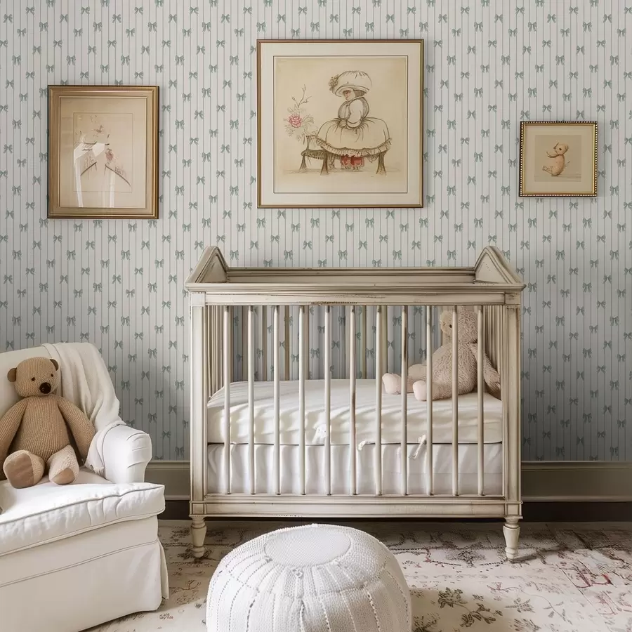 wall murals Small green bows in stripes on beige background a01076v2