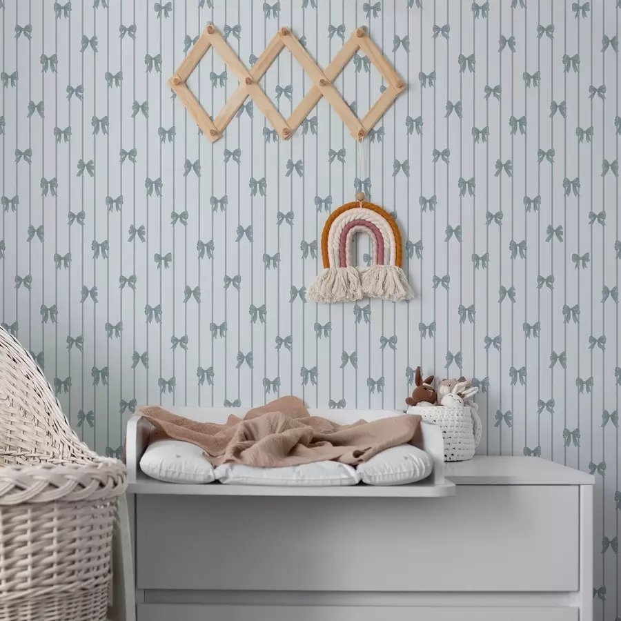 wall murals Light striped pattern with ribbons and bows a01076v3